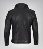 Men’s Black Washed Leather Motorcycle Jacket - Image 5