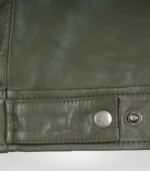 Men’s Olive Green Leather Jacket with Classic Shirt Collar - Image 5