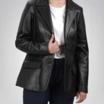 Women’s black leather blazer – classic two-button design in genuine lambskin