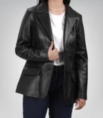 Women’s black leather blazer – classic two-button design in genuine lambskin