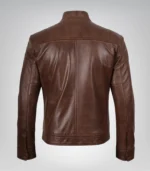 Trendy men’s cognac leather biker jacket