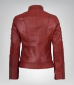 Trendy waxed red real leather jacket for women