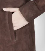 Women’s genuine suede leather coat in dark brown – classic buttoned desig