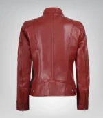 Women’s Luxe Red Real Leather Biker Jacket - Image 7