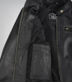 Women’s Black Moto-Style Leather Jacket with Gold Accents - Image 6