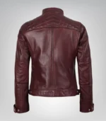 Women’s Burgundy Genuine Lambskin Moto-Style Leather Jacket - Image 6