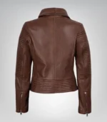 Women’s Asymmetrical Moto Jacket in Cognac Leather - Image 6