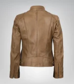 Women's Genuine Camel Leather Motorcycle Jacket - Image 6