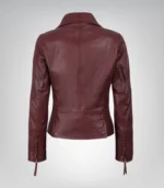 Women's Burgundy Motorcycle-Style Leather Jacket in Real Lambskin - Image 6