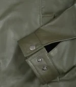Men’s Olive Green Leather Jacket with Classic Shirt Collar - Image 6