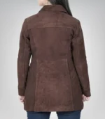 Women’s genuine suede leather coat in dark brown – classic buttoned desig