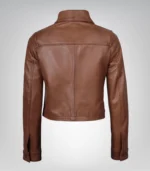 Women’s Cropped Leather Jacket in Cognac - Image 7