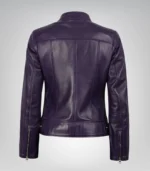 Women’s Purple Leather Biker Jacket with Contemporary Fit - Image 7