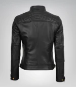 Women’s Black Moto-Style Leather Jacket with Gold Accents - Image 7