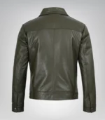 Men’s Olive Green Leather Jacket with Classic Shirt Collar - Image 7