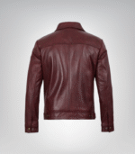 Stylish men’s burgundy leather jacket with classic Harrington design