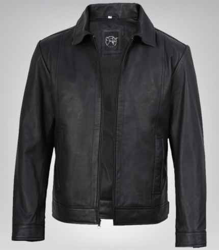 lim fit men’s matte black leather biker jacket – motorcycle design