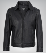 Classic men’s matte black lambskin Harrington jacket – premium leather outerwear