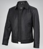 Matte black moto jacket for men – slim fit genuine leather style