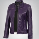 Dodge women’s purple lambskin leather biker jacket