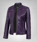 Dodge women’s purple lambskin leather biker jacket