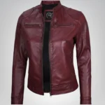 Women’s premium burgundy leather biker jacket