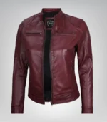 Women’s premium burgundy leather biker jacket
