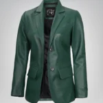Women’s green real lambskin leather blazer