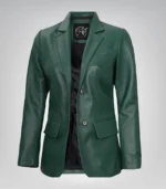 Women’s green real lambskin leather blazer