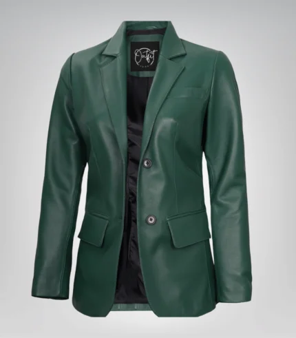 Women’s green real lambskin leather blazer
