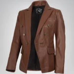 Women’s cognac real lambskin leather blazer