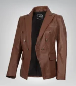 Women’s cognac real lambskin leather blazer