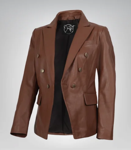 Women’s cognac real lambskin leather blazer