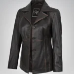 Women’s distressed brown lambskin leather blazer