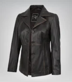 Women’s distressed brown lambskin leather blazer