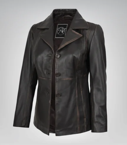 Women’s distressed brown lambskin leather blazer