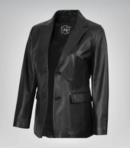 Women’s black real lambskin leather blazer