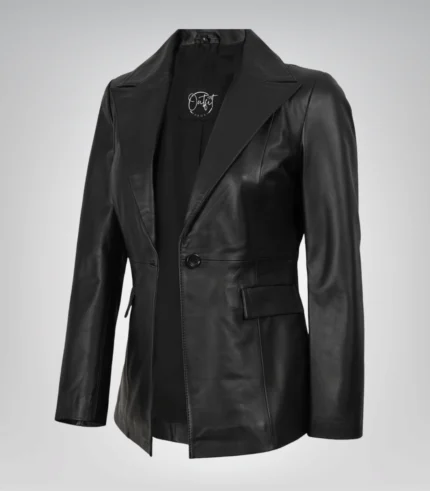 Women’s black real lambskin leather blazer