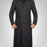 Men’s Double-Breasted Gray Wool Detective Coat with Wide Lapel