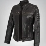 Women’s premium distressed brown leather biker jacket