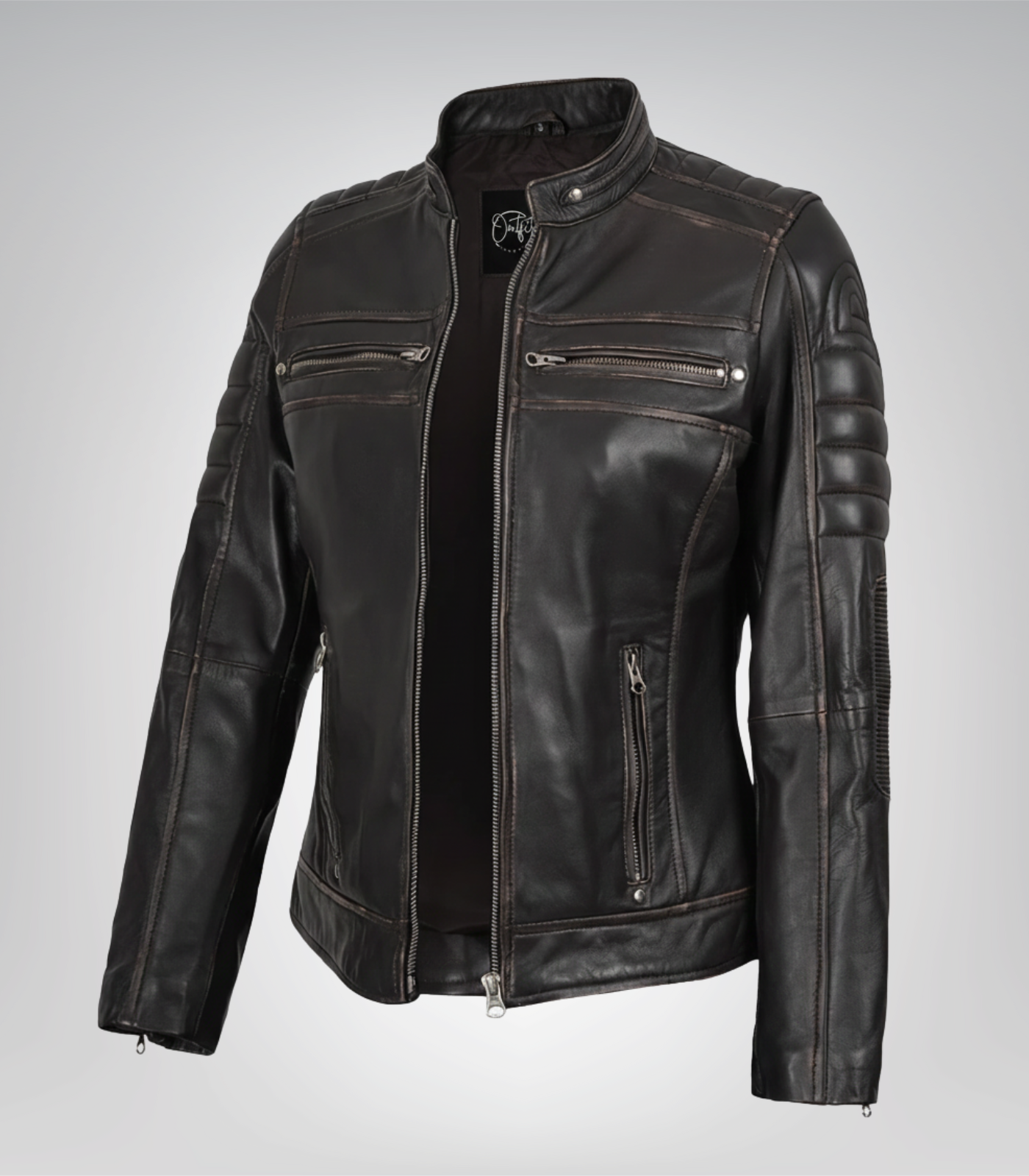 Women’s Premium Distressed Brown Leather Biker Jacket Women’s premium distressed brown leather biker jacket