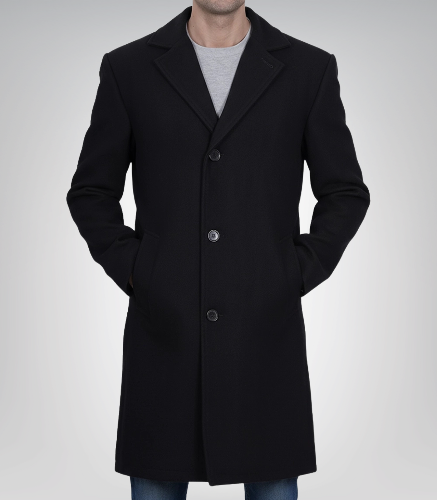 1 Men’s Single-Breasted Black Wool Coat Modern Fit Long Overcoat - Image 1