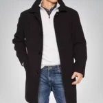 Men’s Single-Breasted Black Wool Car Coat 3/4 Length Winter Overcoat