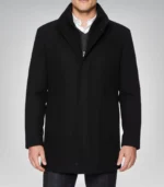 Rafferty Men’s Black Wool Car Coat Modern Fit Zip-Up Overcoat
