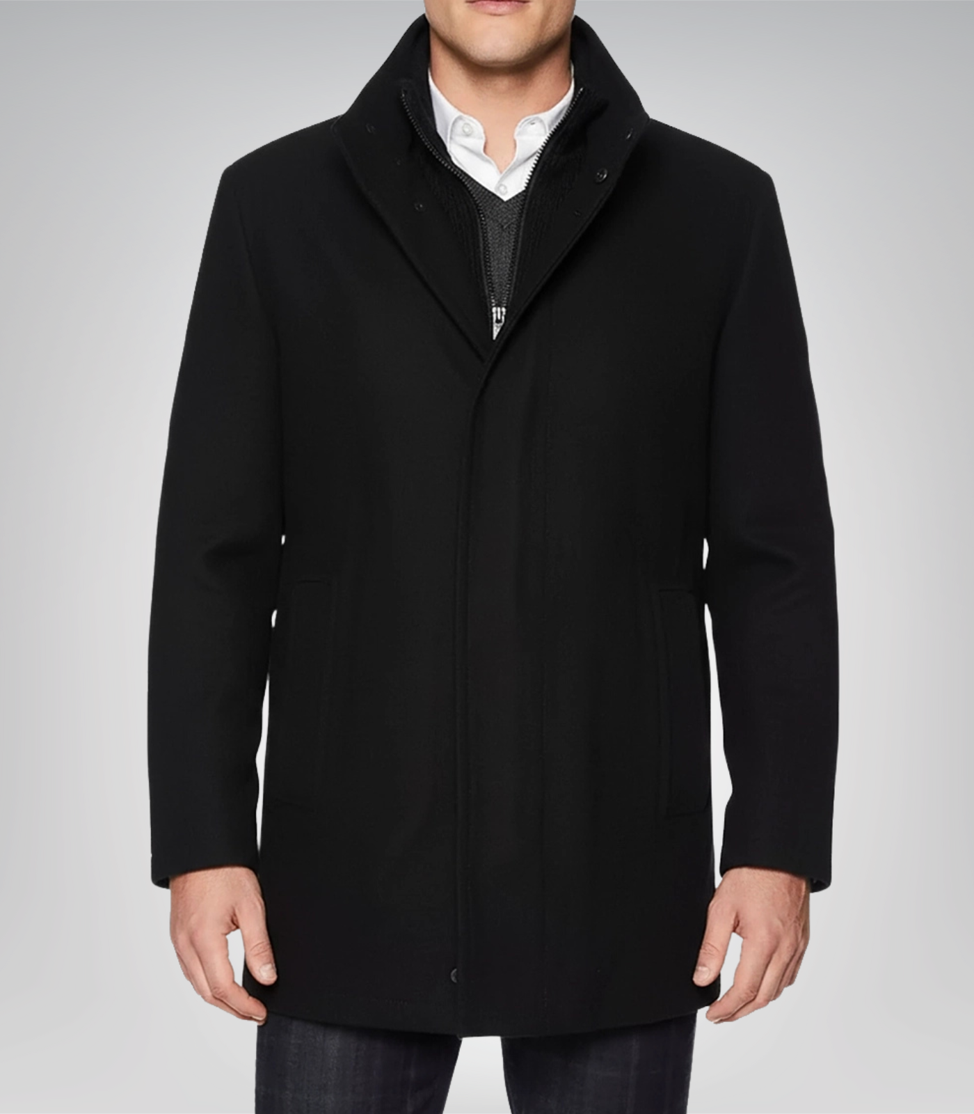 1 Rafferty Men’s Black Wool Car Coat Modern Fit Zip-Up Overcoat - Image 1