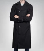 Kenney Men’s Double-Breasted Black Wool Coat Premium Modern Fit Overcoat