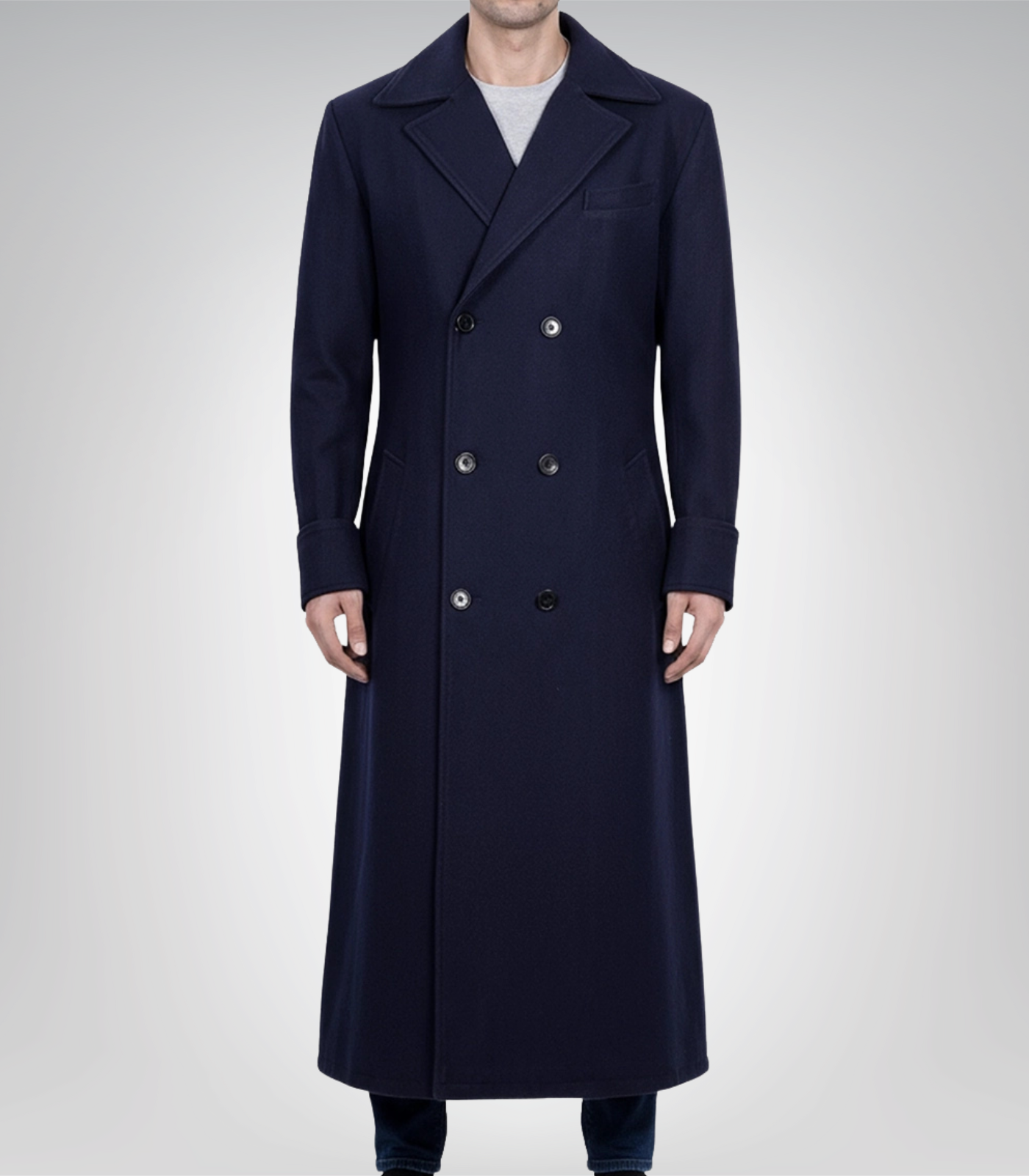 1 Men’s Dark Blue Double-Breasted Wool Coat Classic Formal & Casual Overcoat - Image 1