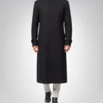 McGhee Men’s Black Wool Trench Coat Erect Collar Formal Overcoat