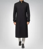 McGhee Men’s Black Wool Trench Coat Erect Collar Formal Overcoat