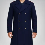The Naval Officer Men’s Navy Double-Breasted Wool Coat Tailored Winter Overcoat
